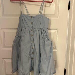 Light Blue Button-Down Dress with pockets